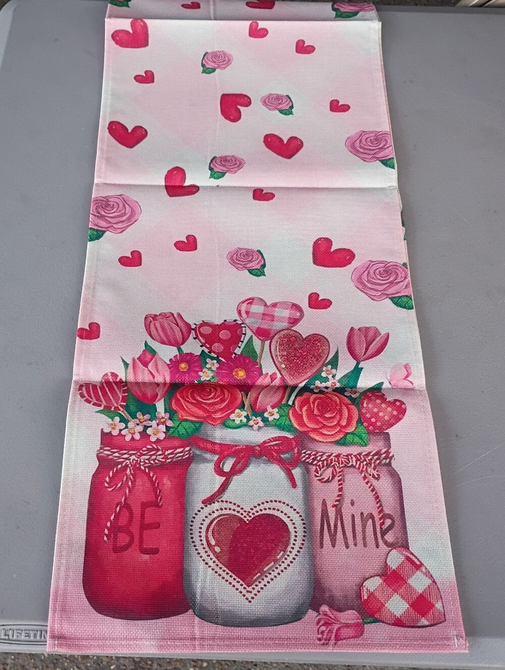 Pink Rose Heart Print Table Runner